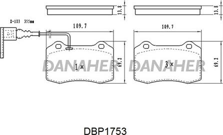 Danaher DBP1753 - Тормозные колодки, дисковые, комплект autospares.lv