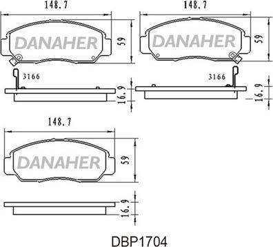 Danaher DBP1704 - Тормозные колодки, дисковые, комплект autospares.lv