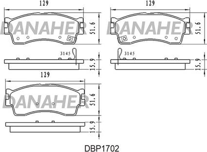 Danaher DBP1702 - Тормозные колодки, дисковые, комплект autospares.lv