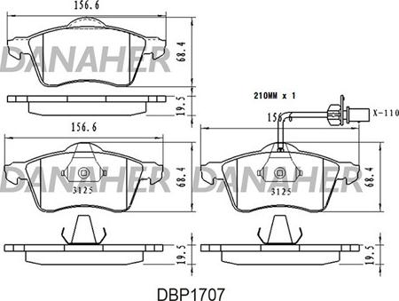Danaher DBP1707 - Тормозные колодки, дисковые, комплект autospares.lv