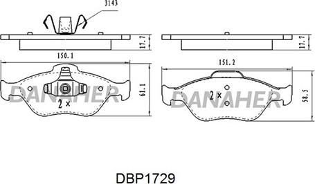 Danaher DBP1729 - Тормозные колодки, дисковые, комплект autospares.lv