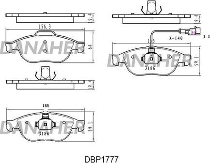 Danaher DBP1777 - Тормозные колодки, дисковые, комплект autospares.lv