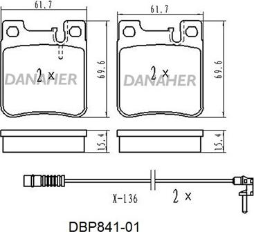 Danaher DBP841-01 - Тормозные колодки, дисковые, комплект autospares.lv