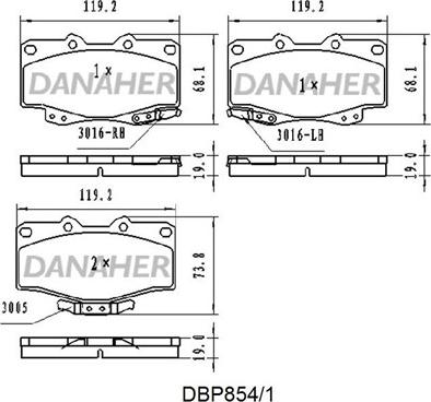 Danaher DBP854/1 - Тормозные колодки, дисковые, комплект autospares.lv