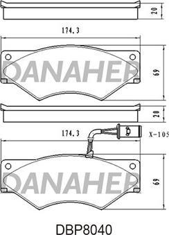 Danaher DBP8040 - Тормозные колодки, дисковые, комплект autospares.lv