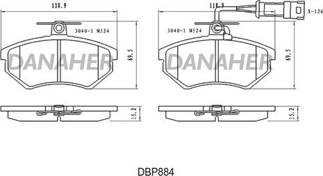 Danaher DBP884 - Тормозные колодки, дисковые, комплект autospares.lv