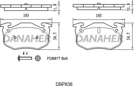 Danaher DBP836 - Тормозные колодки, дисковые, комплект autospares.lv