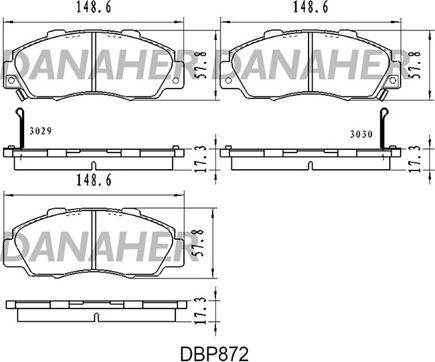 Danaher DBP872 - Тормозные колодки, дисковые, комплект autospares.lv