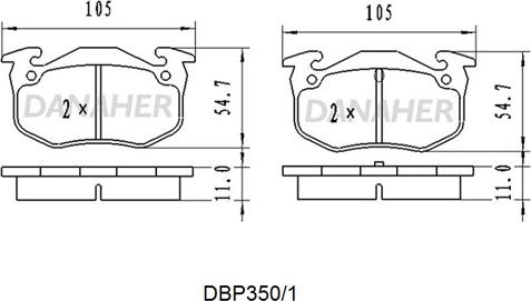 Danaher DBP350/1 - Тормозные колодки, дисковые, комплект autospares.lv