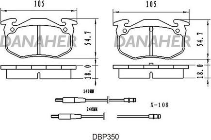 Danaher DBP350 - Тормозные колодки, дисковые, комплект autospares.lv