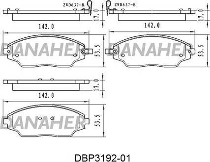 Danaher DBP3192-01 - Тормозные колодки, дисковые, комплект autospares.lv