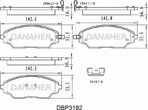 Danaher DBP3192 - Тормозные колодки, дисковые, комплект autospares.lv