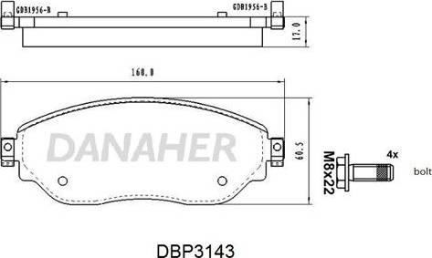 Danaher DBP3143 - Тормозные колодки, дисковые, комплект autospares.lv