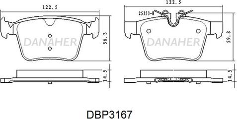 Danaher DBP3167 - Тормозные колодки, дисковые, комплект autospares.lv