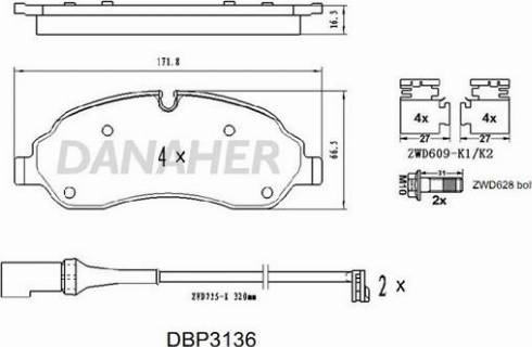 Danaher DBP3136 - Тормозные колодки, дисковые, комплект autospares.lv