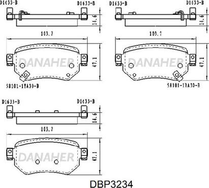 Danaher DBP3234 - Тормозные колодки, дисковые, комплект autospares.lv