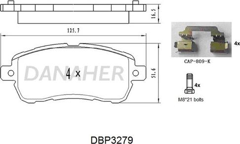 Danaher DBP3279 - Тормозные колодки, дисковые, комплект autospares.lv