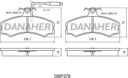 Danaher DBP378 - Тормозные колодки, дисковые, комплект autospares.lv