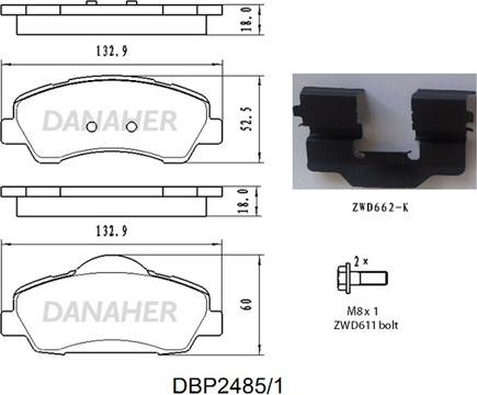 Danaher DBP2485/1 - Тормозные колодки, дисковые, комплект autospares.lv