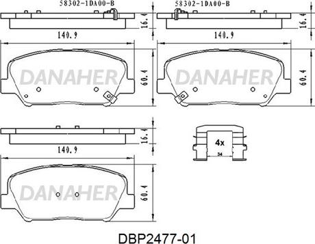 Danaher DBP2477-01 - Тормозные колодки, дисковые, комплект autospares.lv