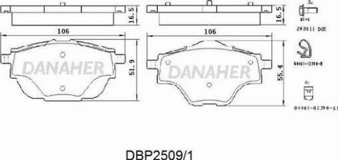 Danaher DBP2509/1 - Тормозные колодки, дисковые, комплект autospares.lv