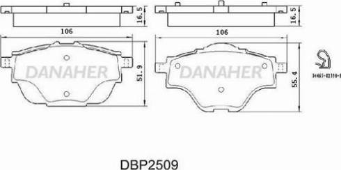 Danaher DBP2509 - Тормозные колодки, дисковые, комплект autospares.lv