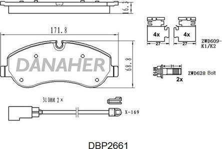 Danaher DBP2661 - Тормозные колодки, дисковые, комплект autospares.lv