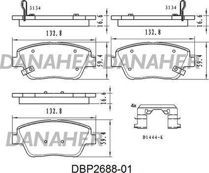 Danaher DBP2688-01 - Тормозные колодки, дисковые, комплект autospares.lv