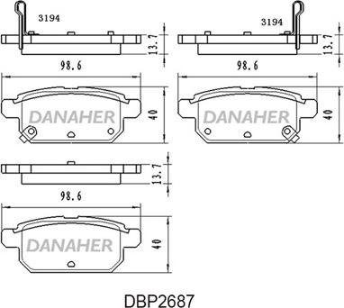 Danaher DBP2687 - Тормозные колодки, дисковые, комплект autospares.lv