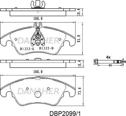 Danaher DBP2099/1 - Тормозные колодки, дисковые, комплект autospares.lv