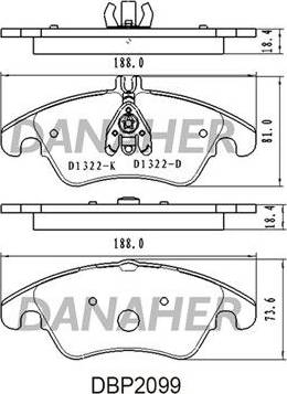 Danaher DBP2099 - Тормозные колодки, дисковые, комплект autospares.lv