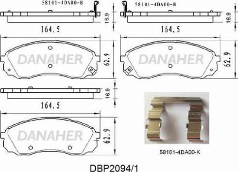Danaher DBP2094/1 - Тормозные колодки, дисковые, комплект autospares.lv