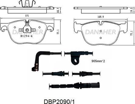 Danaher DBP2090/1 - Тормозные колодки, дисковые, комплект autospares.lv