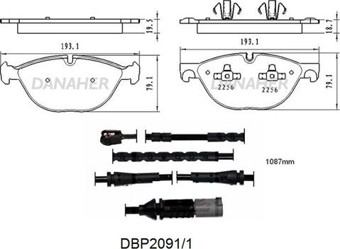 Danaher DBP2091/1 - Тормозные колодки, дисковые, комплект autospares.lv