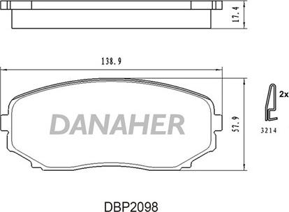 Danaher DBP2098 - Тормозные колодки, дисковые, комплект autospares.lv