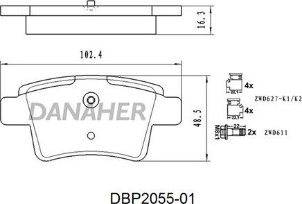 Danaher DBP2055-01 - Тормозные колодки, дисковые, комплект autospares.lv