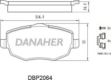 Danaher DBP2064 - Тормозные колодки, дисковые, комплект autospares.lv