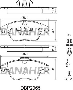 Danaher DBP2065 - Тормозные колодки, дисковые, комплект autospares.lv
