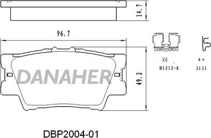 Danaher DBP2004-01 - Тормозные колодки, дисковые, комплект autospares.lv