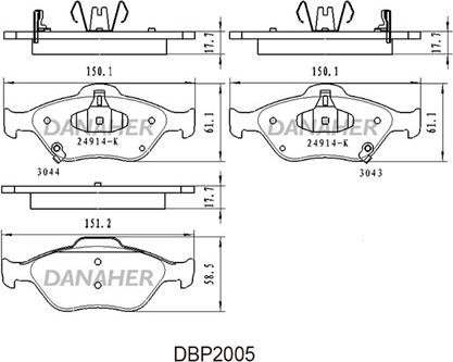 Danaher DBP2005 - Тормозные колодки, дисковые, комплект autospares.lv