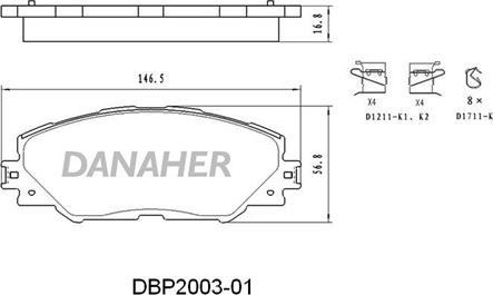 Danaher DBP2003-01 - Тормозные колодки, дисковые, комплект autospares.lv