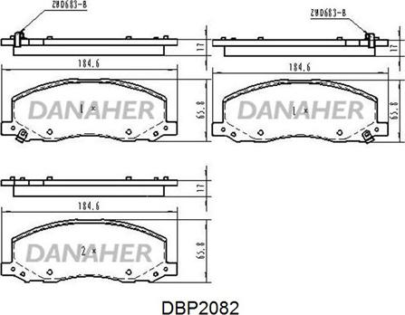 Danaher DBP2082 - Тормозные колодки, дисковые, комплект autospares.lv