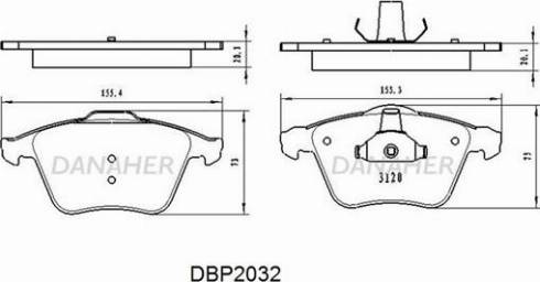 Danaher DBP2032 - Тормозные колодки, дисковые, комплект autospares.lv