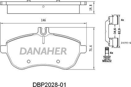 Danaher DBP2028-01 - Тормозные колодки, дисковые, комплект autospares.lv