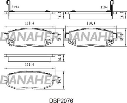 Danaher DBP2076 - Тормозные колодки, дисковые, комплект autospares.lv