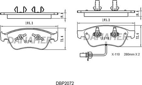 Danaher DBP2072 - Тормозные колодки, дисковые, комплект autospares.lv