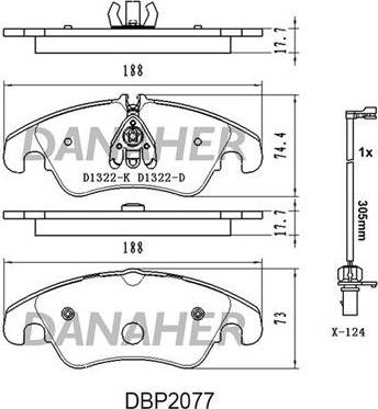 Danaher DBP2077 - Тормозные колодки, дисковые, комплект autospares.lv