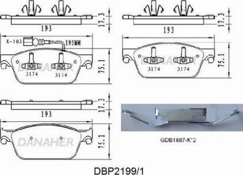 Danaher DBP2199/1 - Тормозные колодки, дисковые, комплект autospares.lv