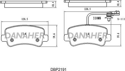 Danaher DBP2191 - Тормозные колодки, дисковые, комплект autospares.lv