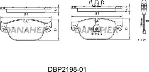 Danaher DBP2198-01 - Тормозные колодки, дисковые, комплект autospares.lv